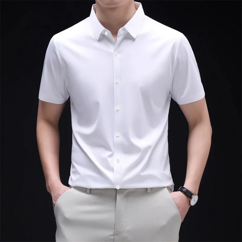 New Men's Business Casual Short Sleeved Solid Color Shirt Wrinkle Resistant Wrinkle Free Comfortable All Season Versatile Top