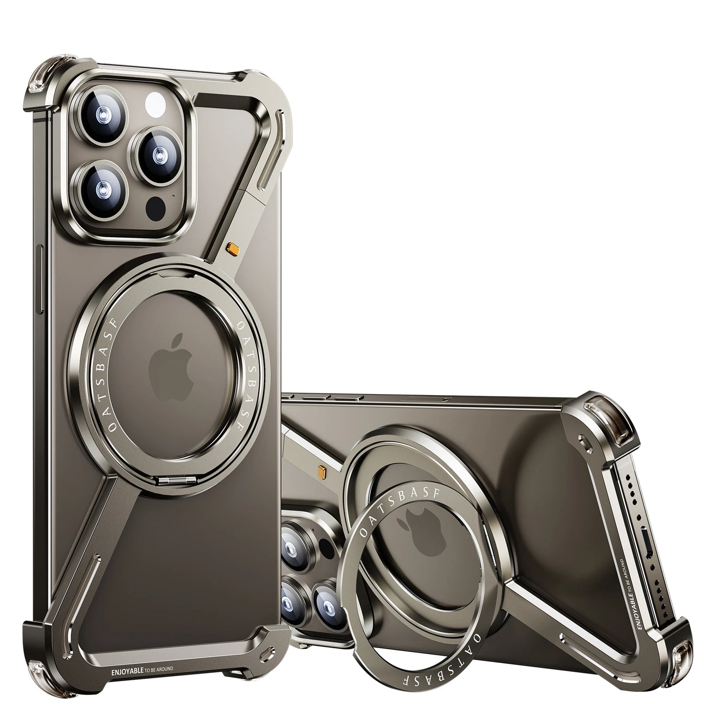 Oatsbasf Z Shape Metal Phone Case for iPhone15 /16 Pro Max Phone Protective Cover Shockproof Bumper w/360° Rotation Holder