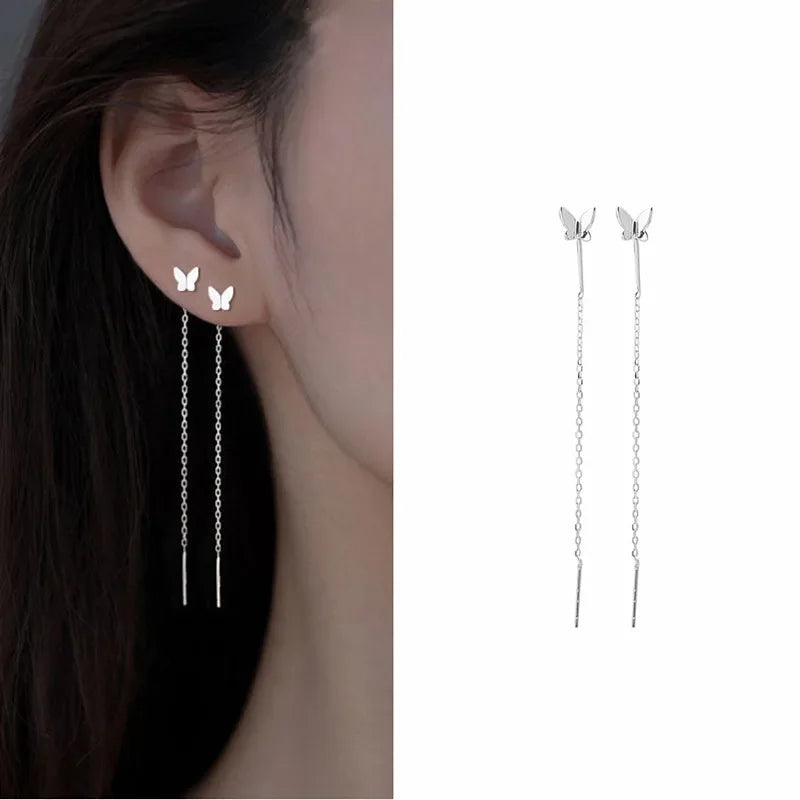 Drop Ear Line Long Hanging Earrings for Women Rose Gold Color Zircon Crystal Piercing Threader Earing Ear Accessories Jewelry