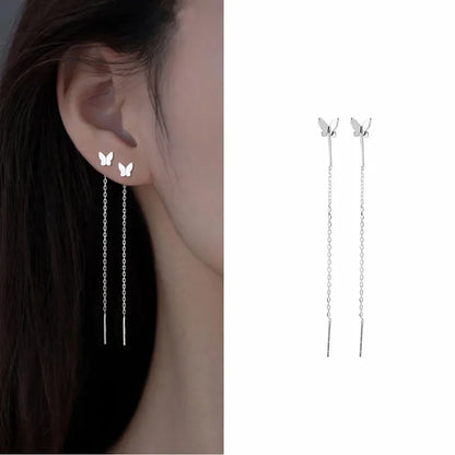 Drop Ear Line Long Hanging Earrings for Women Rose Gold Color Zircon Crystal Piercing Threader Earing Ear Accessories Jewelry