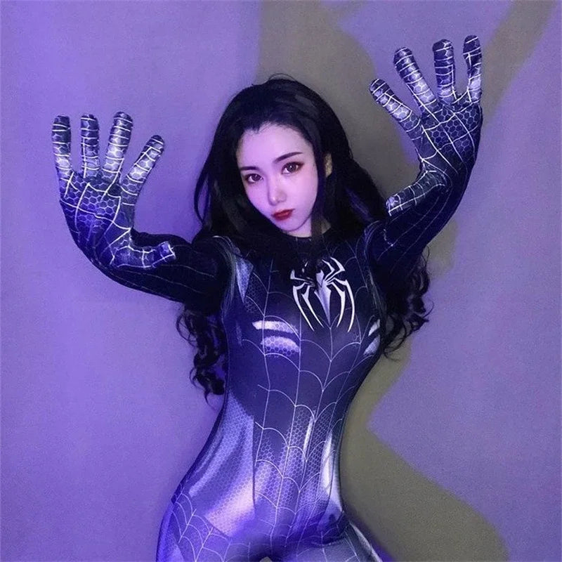 Sexy Female MJ Black Cat Spiderman Cosplay Costume For Women Halloween Costume Christmas Tight 3D Printing Jumpuit Bodysuit