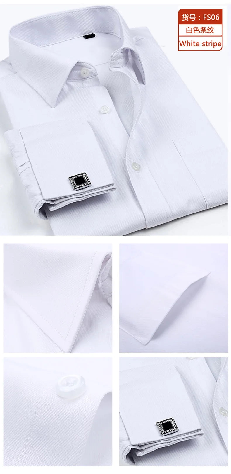 M~6XL Men's French Cuff Dress Shirt White Long Sleeve Social Male Shirts Regular Fit Party Dinner Wedding Cufflinks Formal Shirt