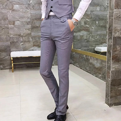 Men Suit Regular Slight Stretch Solid Color Three Piece Set Trousers Blazer Waistcoat Casual For Office Business