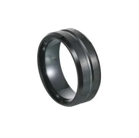 8mm Stainless Steel Men Rings Wholesale Black Groove Matte Wedding Engagement Party Gift Anniversary Rings For Women Jewelry