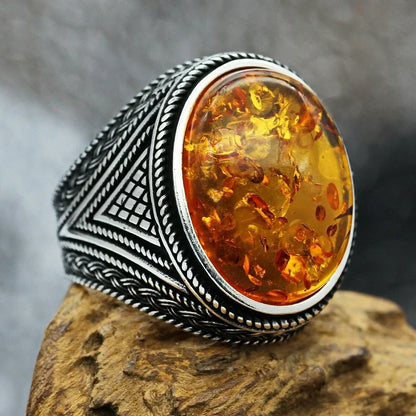 2022 New Inlaid Yellow Amber Crystal Men's Luxury Ring Personality Retro Personality Ring To Attend The Banquet Party Jewelry