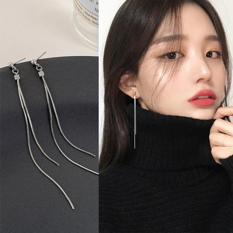 316L Stainless Steel Long Tassel Earrings For Women Elegant Simple Gold Color Drop Earring Stylish Jewelry Personality Gift