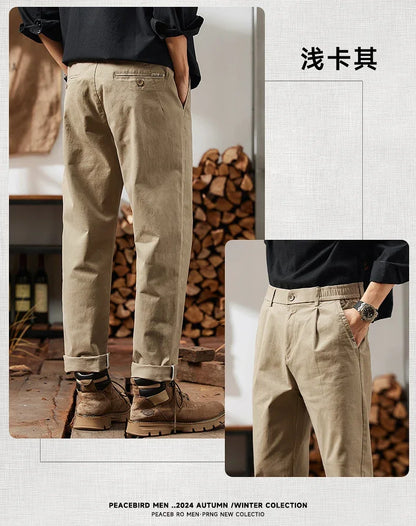 2025 New in Men's Straight Pant Elastic Waist Chino Trouser Cargo Male Regular Fit Cotton Stretch Spring Casual Korean Golf Wear