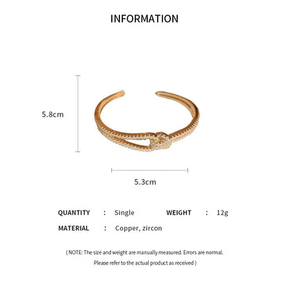 Exquisite Full Zircon Cuff Bracelets Gold Plating Copper Knot Opening Bracelet Minimalist Women's Bangle For Wedding Party