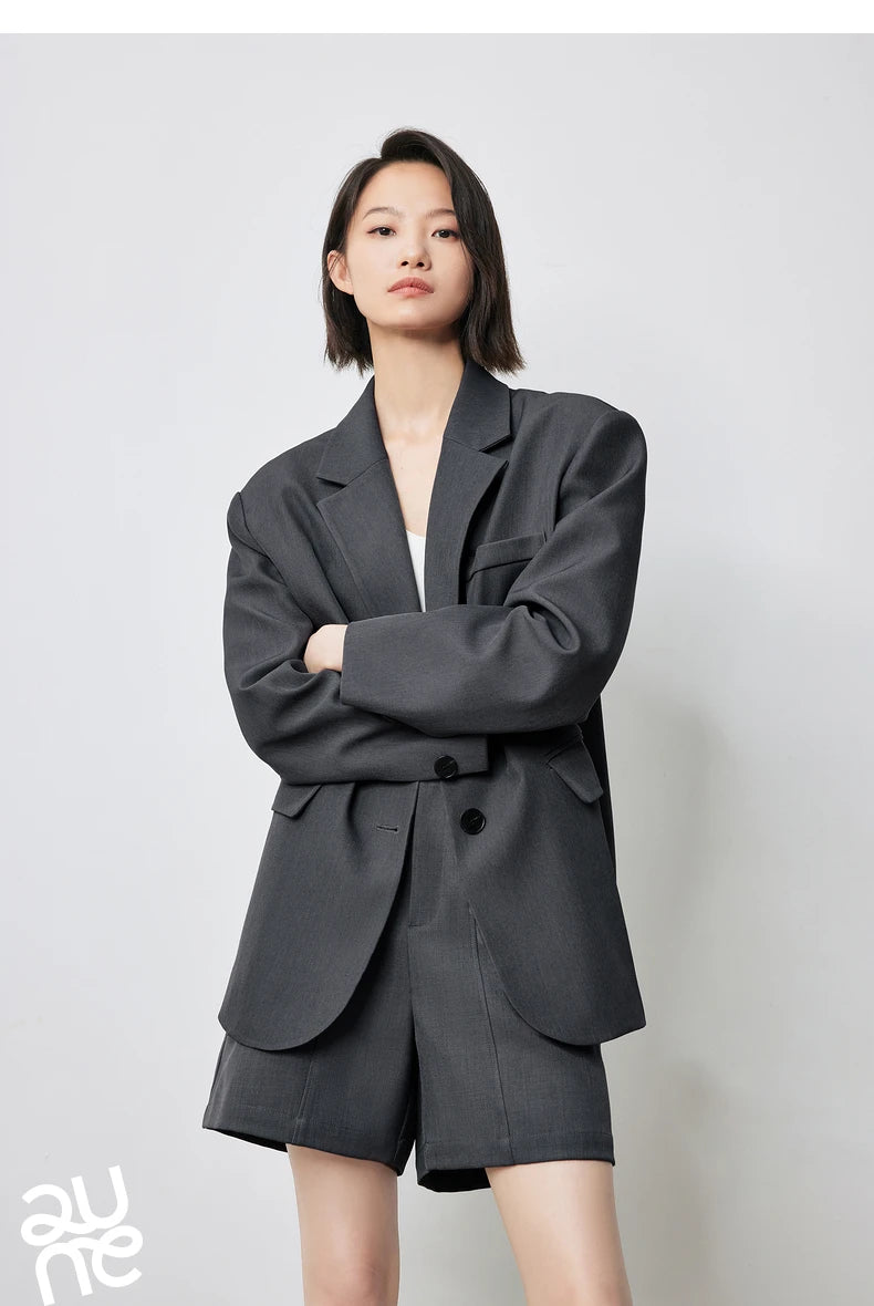 TOYOUTH 2024 Women Blazer Jacket Spring New Oversize Back Split Hem Solid Color Office Lady Fashion Casual Suit