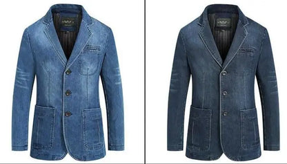 Men's Denim Blazer ,Male Jean Suit Jacket Coat,Three Buttons Denim Outwear ,Size M-4XL