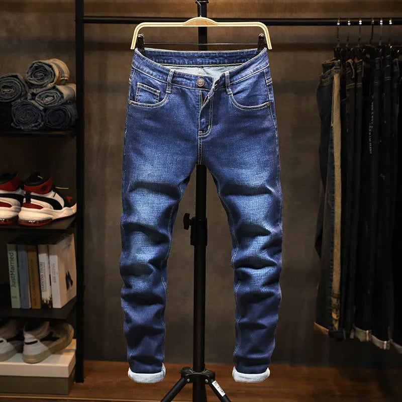 2023 Spring and Autumn New Classic Fashion Solid Color Elastic Small Foot Pants Men's Casual Slim Comfortable High-Quality Jeans