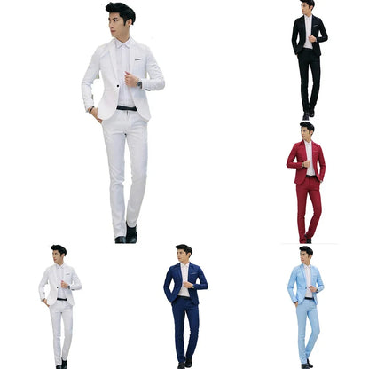 2pcs Coat Pants Men Suit Formal Blazer M~2XL Party Polyester Tuxedos Wedding Business Suit Coat + Pants Comfortable (no shoe)