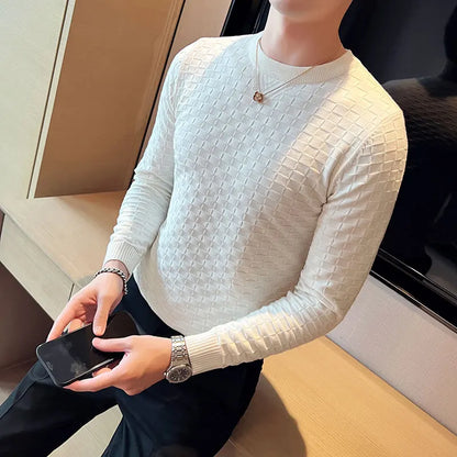 2025 Brand Clothing Men Autumn And Winter High Quality Knitting Sweater Male Slim Fit Plaid Pullover Tight Sweater With o-Neck