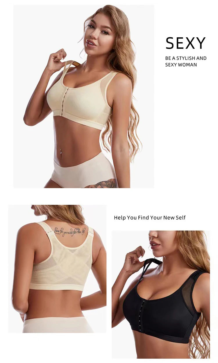 Front Closure Posture Corrector Lift Up Bra Women Push Up Cross Back Underwear Shockproof Sports Support Fitness Vest Bras S-5XL