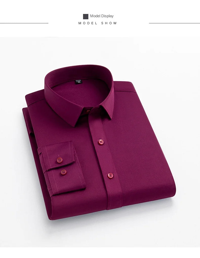 BAMBOOPLE Non-iron Office Shirts for Men Latest Anti-wrinkle Soft Business Without Pocket Smart Causal Purple Slim Fit AEchoice