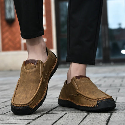 Handmade Leather Men Shoes Casual Comfortable Slip On Loafers Men Leather Shoes Flats Moccasins Walking Shoes Dropshipping