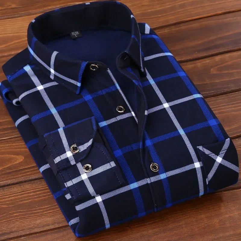 2024Men's Casual Warm Shirts Autumn Winter Long Sleeve Plaid Shirt Thick Warm Tops Men High Quality Soft Large Size Shirt Camisa