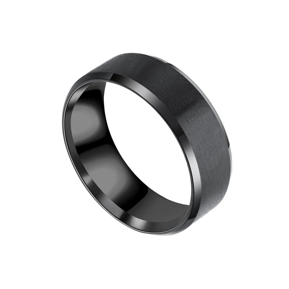 8mm Stainless Steel Men Rings Wholesale Black Groove Matte Wedding Engagement Party Gift Anniversary Rings For Women Jewelry