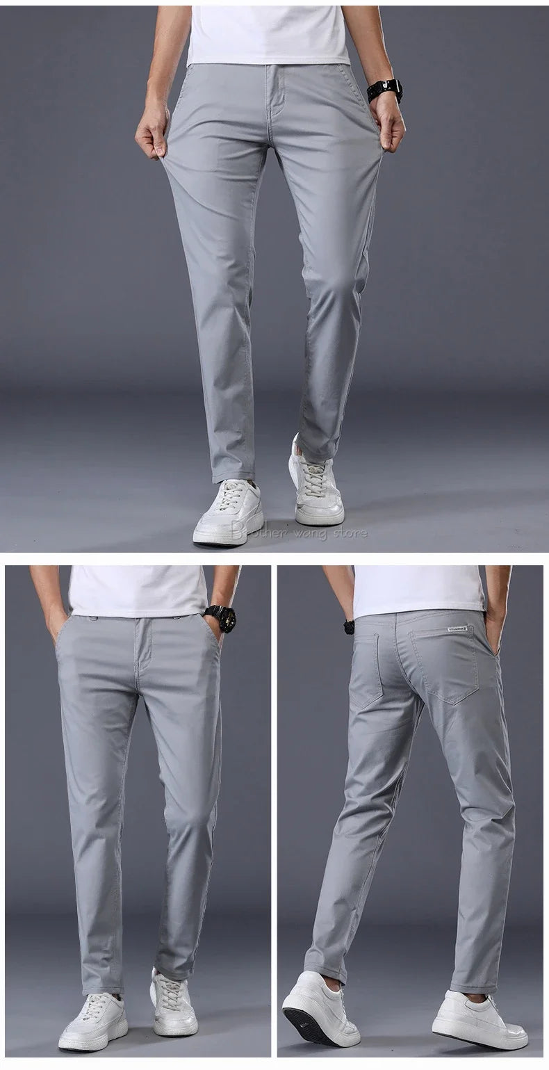 7 Colors Men's Classic Summer Thin Casual Pants Business Fashion Stretch Cotton Slim Solid Color Trousers Male Brand Clothes