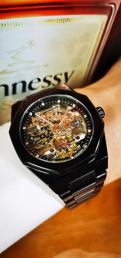 Forsining Silver Automatic Watch Men 3D Diamond Dial Irregular Tourbillon Skeleton Mechanical Wristwatches Luminous Hands Clock