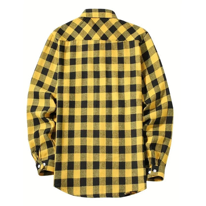 2024 Autumn Men Jacket Tops Single Breasted Casual Plaid Shirt Long Sleeve Chest Double Pocket Hip Hop Design Stitching ShirtS