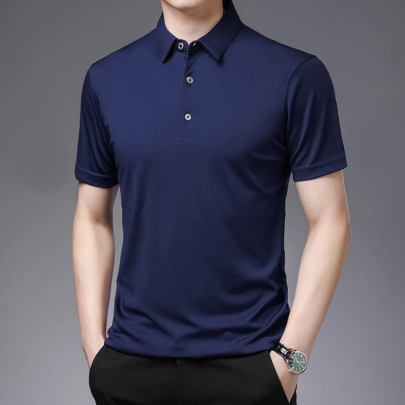 2024 Men's New Solid Color Business Casual POLO Shirt Summer Fashion Casual Short Sleeve Comfortable and Breathable Top