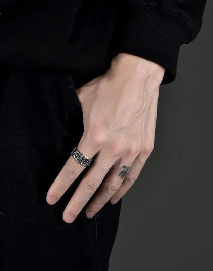 Ring Men's Cross Trendy Men's Hip Hop ins Niche Single Ring Retro Black Premium Sense Open Ring Wholesale