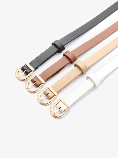 4pcs Women Skinny Leather Belt Thin Waist Belt with Metal Buckle for Pants Jeans Dresses