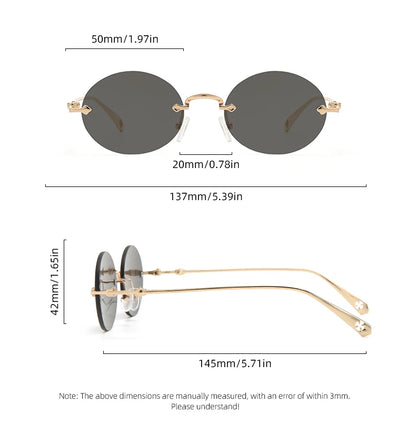 New frameless edged sunglasses, fashionable and simple oval metal frame, versatile for street photography.