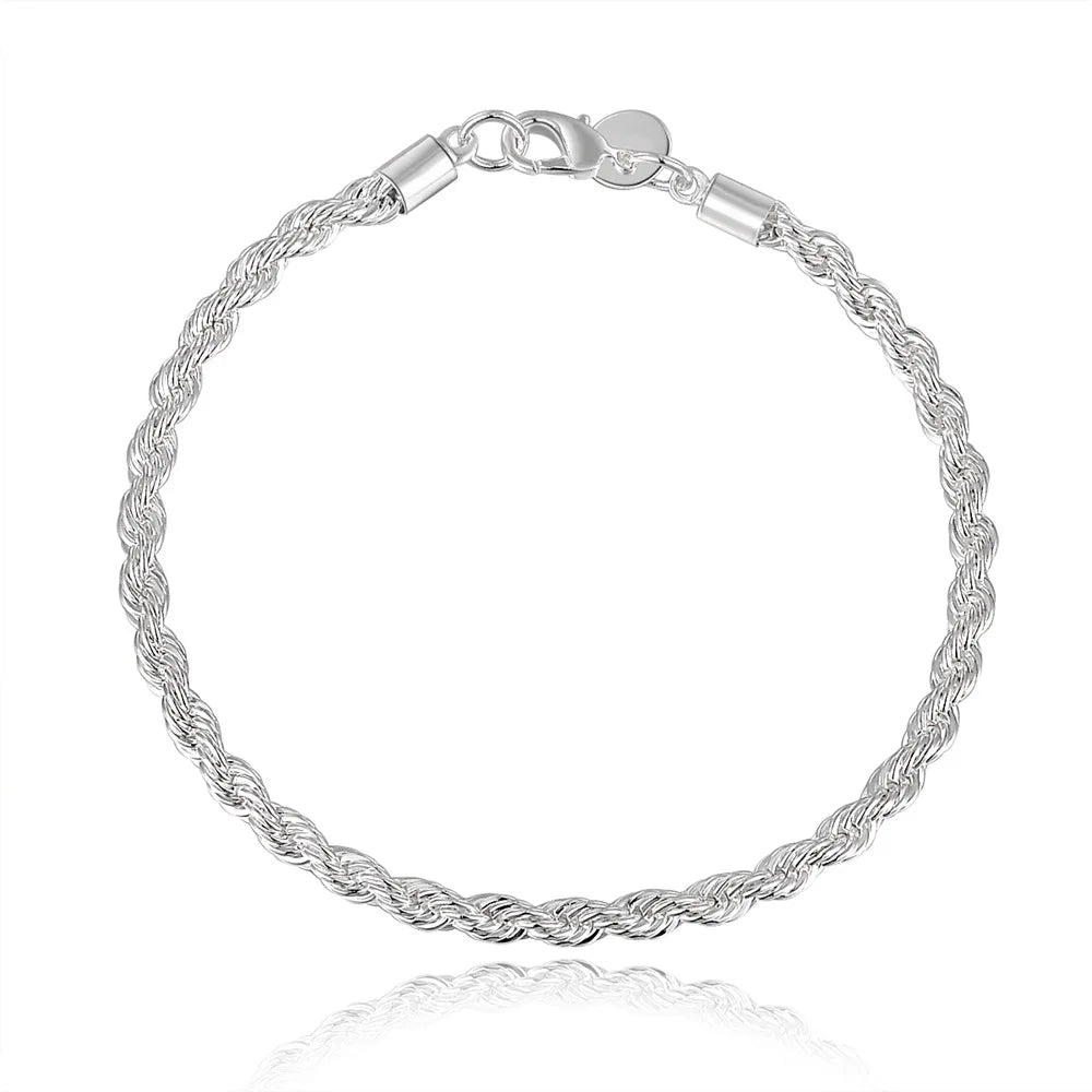 Hot Silver Plated Twisted Rope Bracelet Jewelry For Women And Men Fashion Chain Charm Flash Jewelry