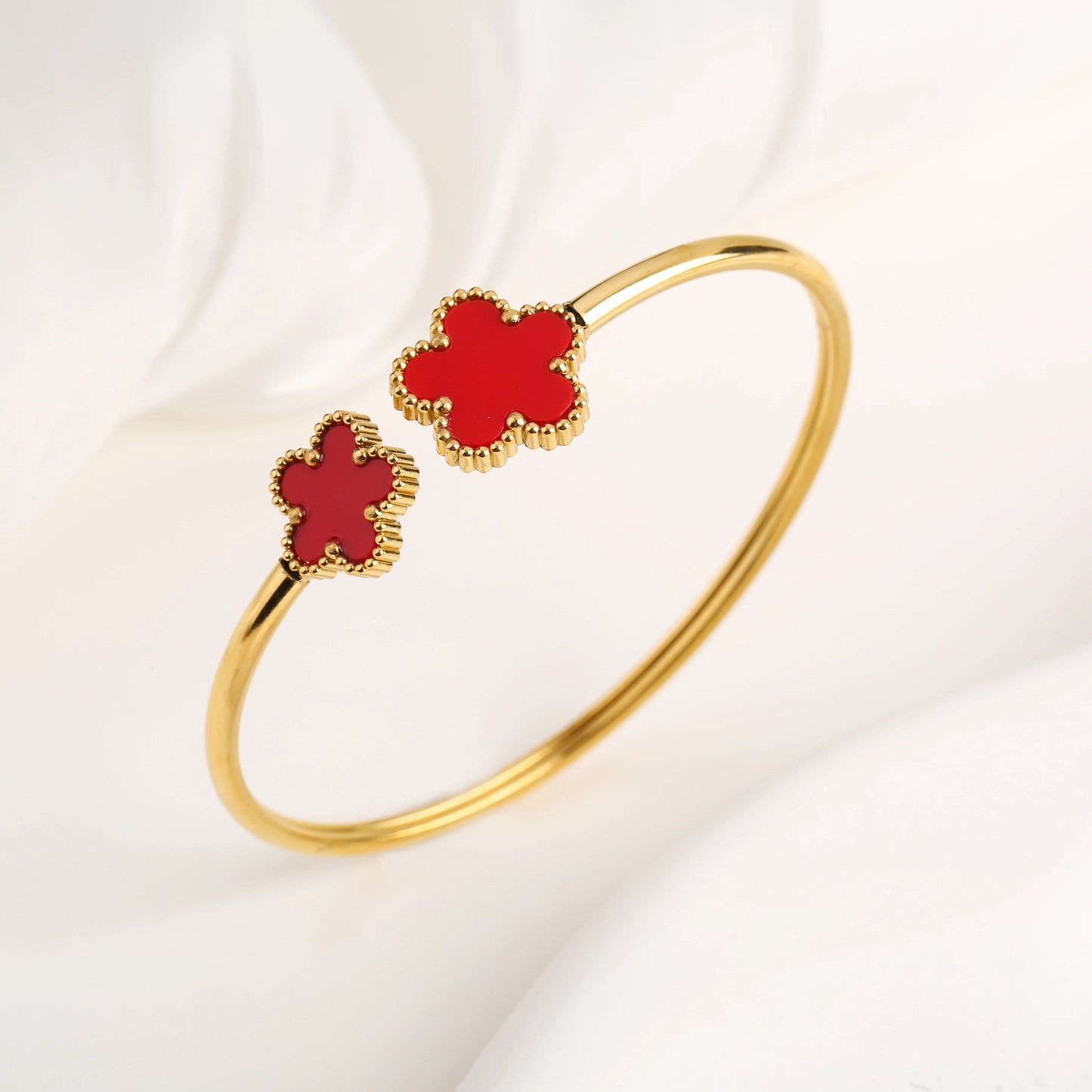 15 Colors High Quality Stainless Steel Gold-Plated Five Leaf Flower Open Bangle Simple Women's Fine Daiy Party Jewelry Clover