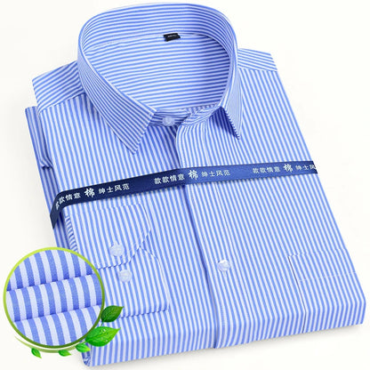 Men's Classic Long Sleeve Solid/striped Basic Dress Shirts Single Patch Pocket Formal Business Regular Fit Office Social Shirt