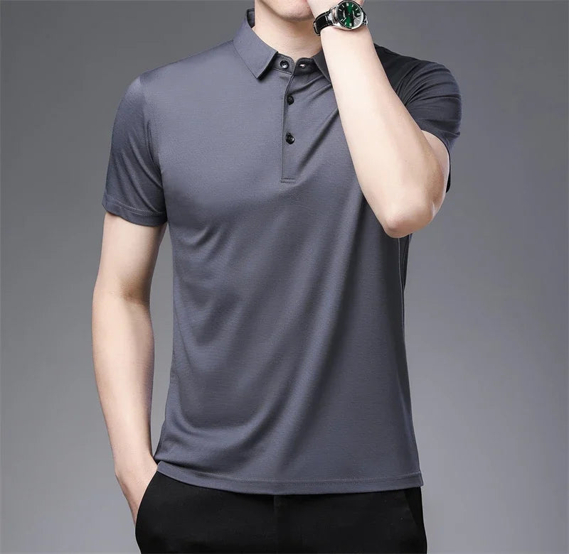 2024 Men's New Solid Color Business Casual POLO Shirt Summer Fashion Casual Short Sleeve Comfortable and Breathable Top