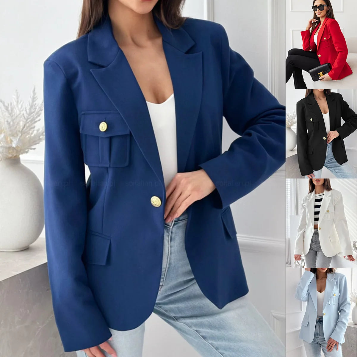 Women's Long-sleeved Double-breasted Solid Color Suit Jacket