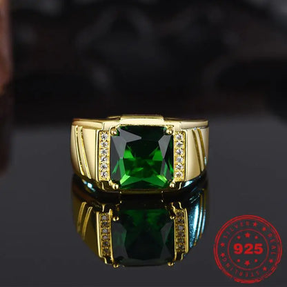 HOYON four-claw emerald domineering 14K gold color men's ring fashion square diamond emerald style ring for gift