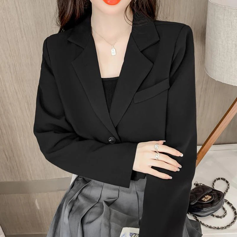 Cropped Blazers for Women 2025 New Korean Fashion Long Sleeve Button Up Suit Jacket Woman Elegant All Match Office Blazer Female