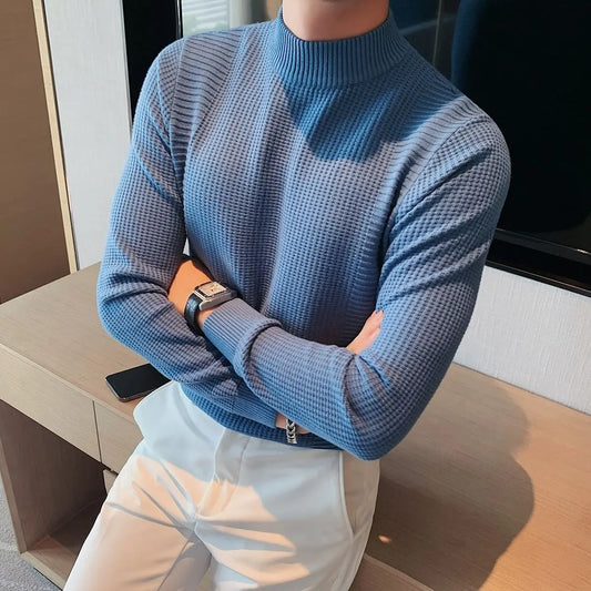 2025 Male High End Fashion Knitted Pullover Sweater Men Half Turtle Neck Winter Woolen Casual Jumper Clothes