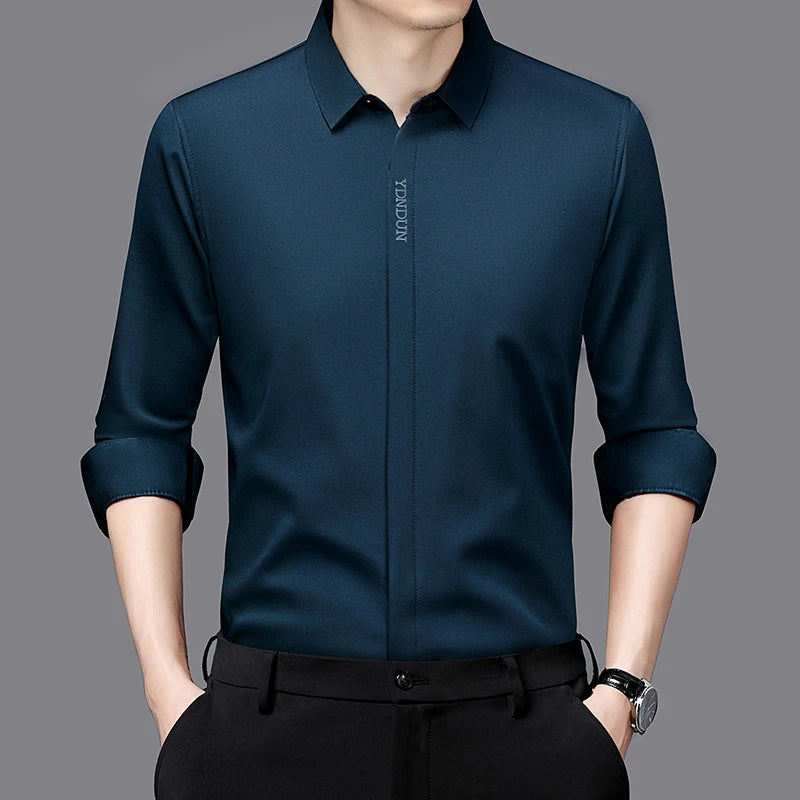 New Men's Business Casual Long Sleeved Solid Color Shirt Wrinkle Resistant Wrinkle Free Comfortable All Season Versatile Top