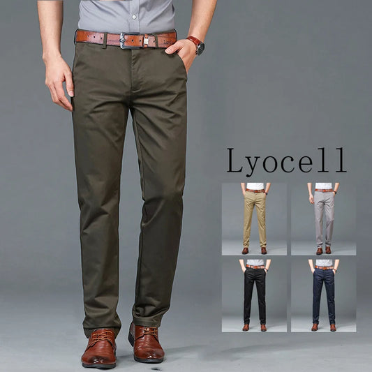 High Quality Lyocell Men's Pants Business Trousers Male Fashion Blue Khaki Straight Casual Pants Man Clothing Plus Size 30-40