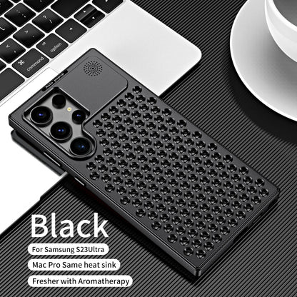 Luxury Metal Cooling Hollow Aluminum Phone Case For Samsung Galaxy S23 S22 S24 ultra Aroma Diffuser Heat Dissipation Cover Funda