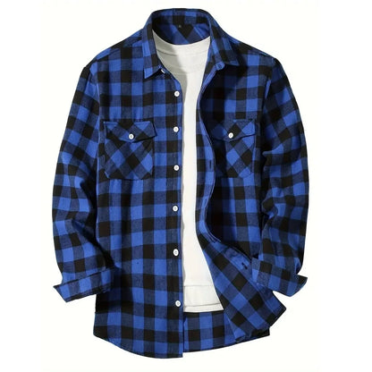 2024 Autumn Men Jacket Tops Single Breasted Casual Plaid Shirt Long Sleeve Chest Double Pocket Hip Hop Design Stitching ShirtS