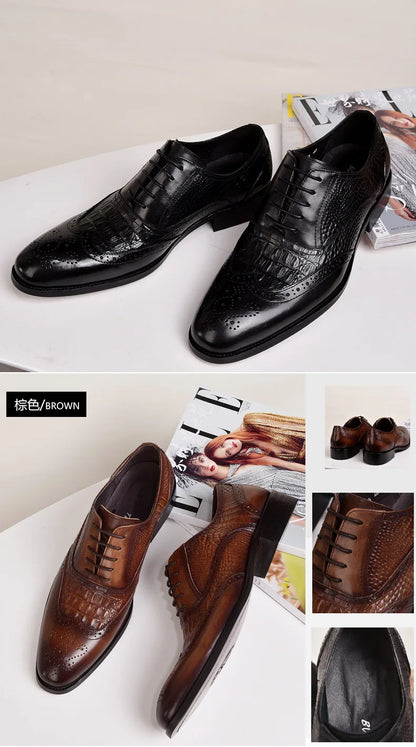 Men casual shoes Brock Oxford retro crocodile leather men formal spring and autumn 2022 new 's for