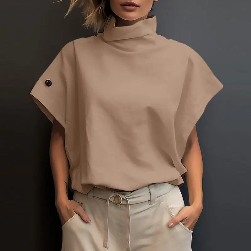 Women Fashion OL Work Shirt 2025 ZANZEA Summer Elegant Turtleneck Short Sleeve Blouse Casual Loose Office Tops Party Blusas