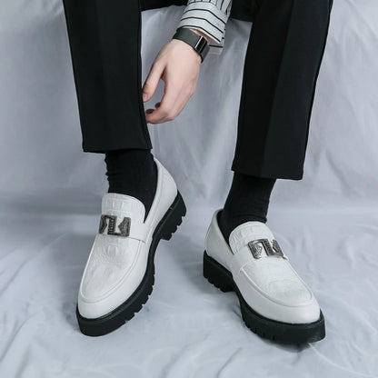 White Loafers Mens Party and Business Loafers Thick Soled Men Dress Platform Shoes Comfortable Slip-On Fashion New Casual Shoes