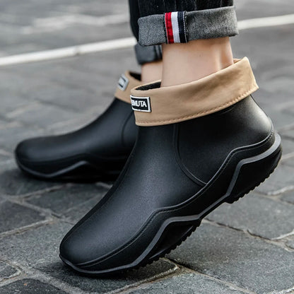 New Rain Shoes Ankle Women Waterproof Shoes Rain Boots Men Anti-slip Wear-resistant Plush Fashion Kitchen Summer Winter