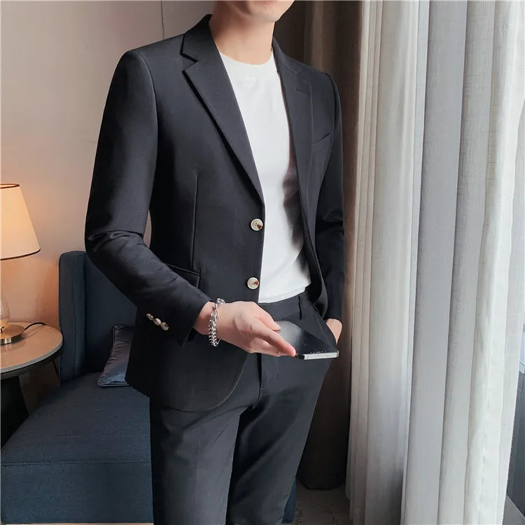 2025 High Quality Solid Single Button Casual Blazer Men's Korean Simple Business Elegant Fashion Party Slim Fit Suit Jacket 4XL