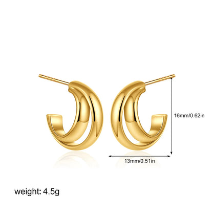 Geometric Stainless Steel Gold Sliver Color Bilayer Stud Earring for Women Irregular Metal Texture Fashion Jewelry Gift