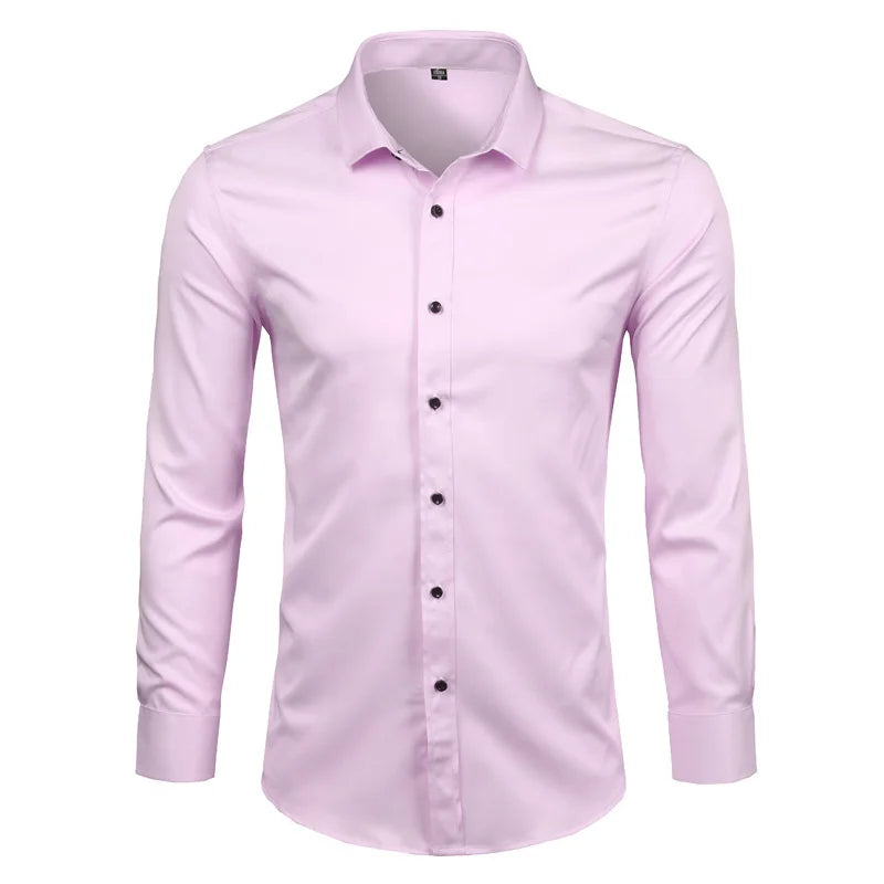 New Men's Minimalist Slim Fit Long Sleeve Shirts Classic Business Solid Color Office Shirt Casual Men's Clothing Tops 2024