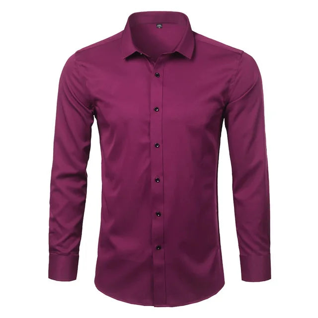 New Men's Minimalist Slim Fit Long Sleeve Shirts Classic Business Solid Color Office Shirt Casual Men's Clothing Tops 2024