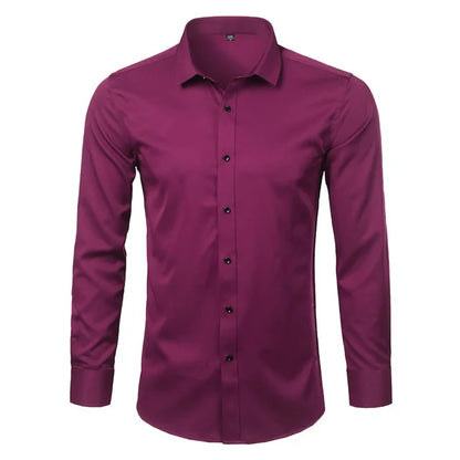 New Men's Minimalist Slim Fit Long Sleeve Shirts Classic Business Solid Color Office Shirt Casual Men's Clothing Tops 2024